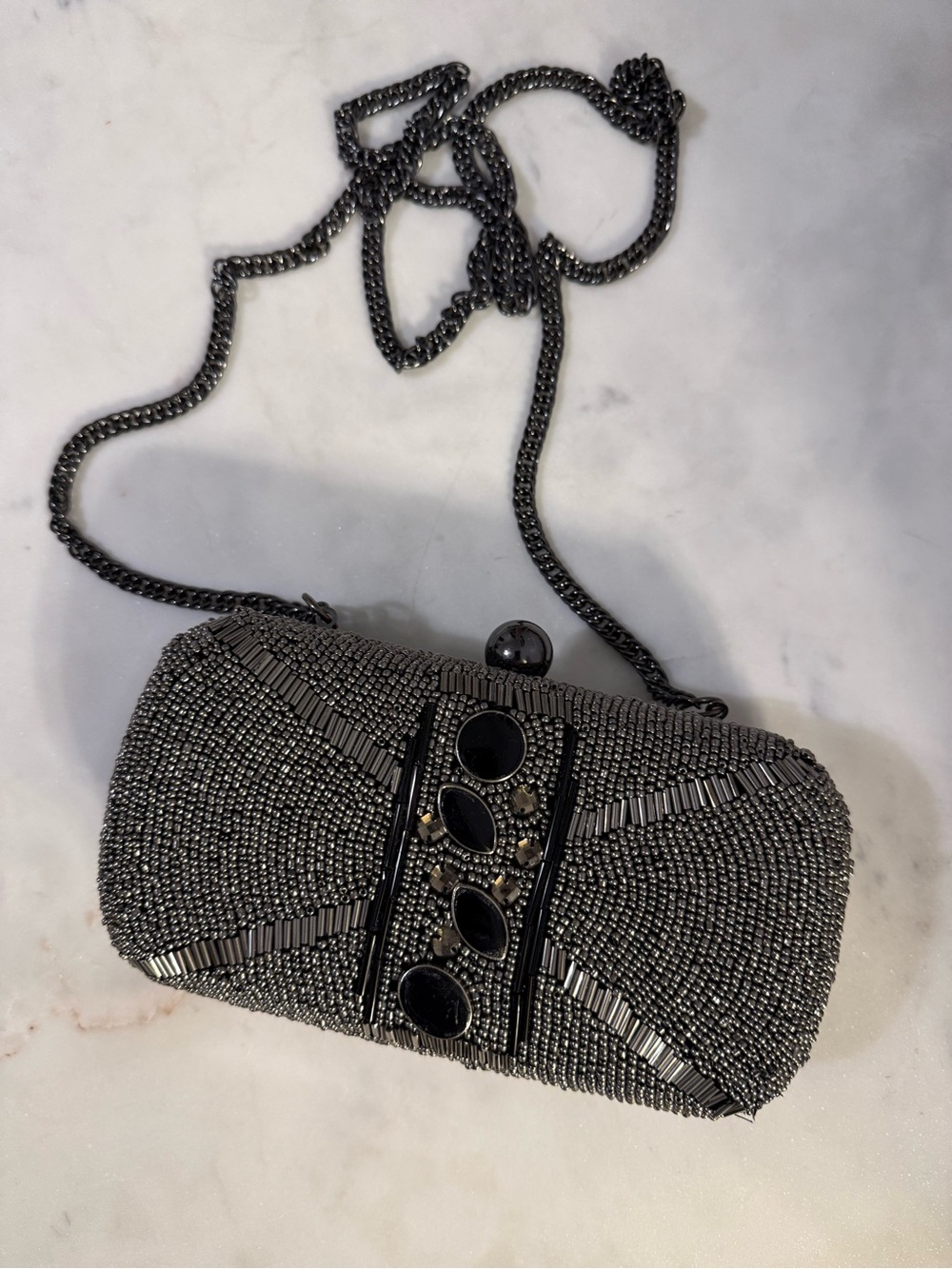 Mossimo Supply Co. Gunmetal Beaded Evening Clutch with Chain